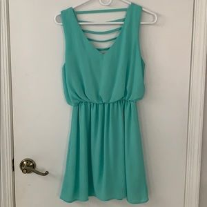Teal/Aqua flowy open back dress